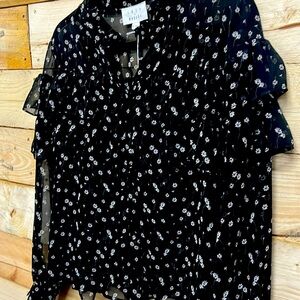 Lost Wander black print blouse Long sleeve button up